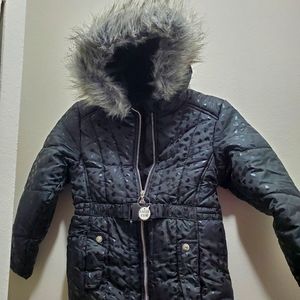 New Girls black Coat with Faux fur hood